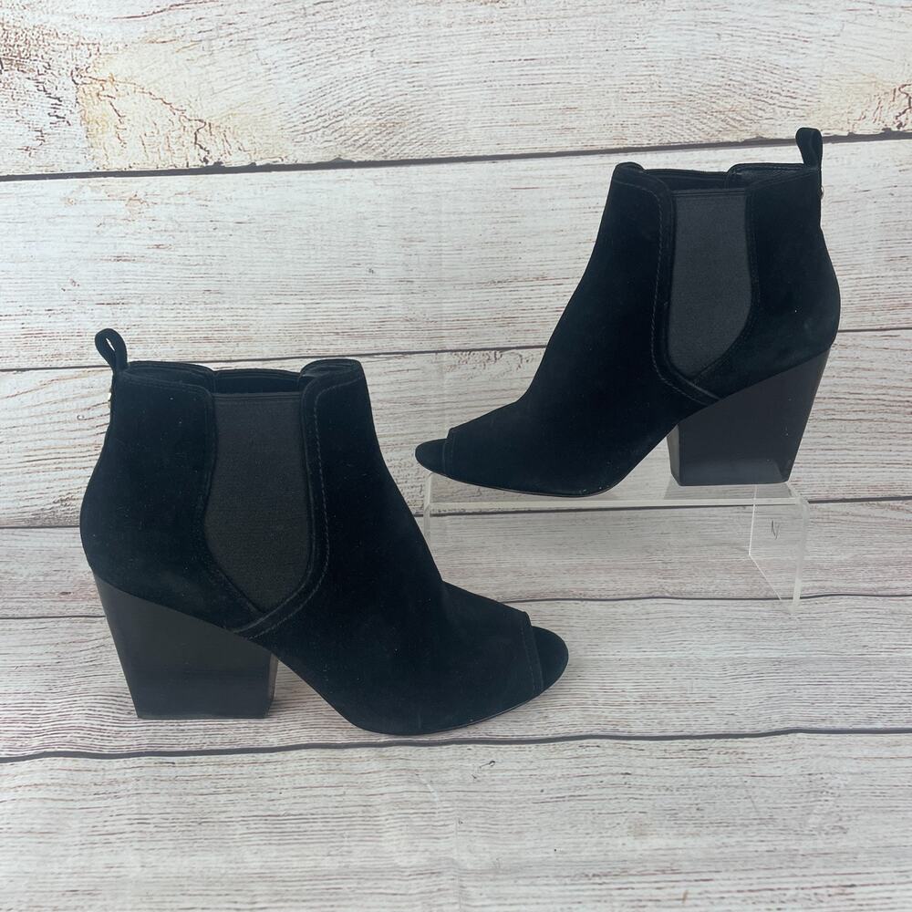 Tory Burch Gemma Womens Sz 8.5M Open Toe Booties Black Suede Slip On